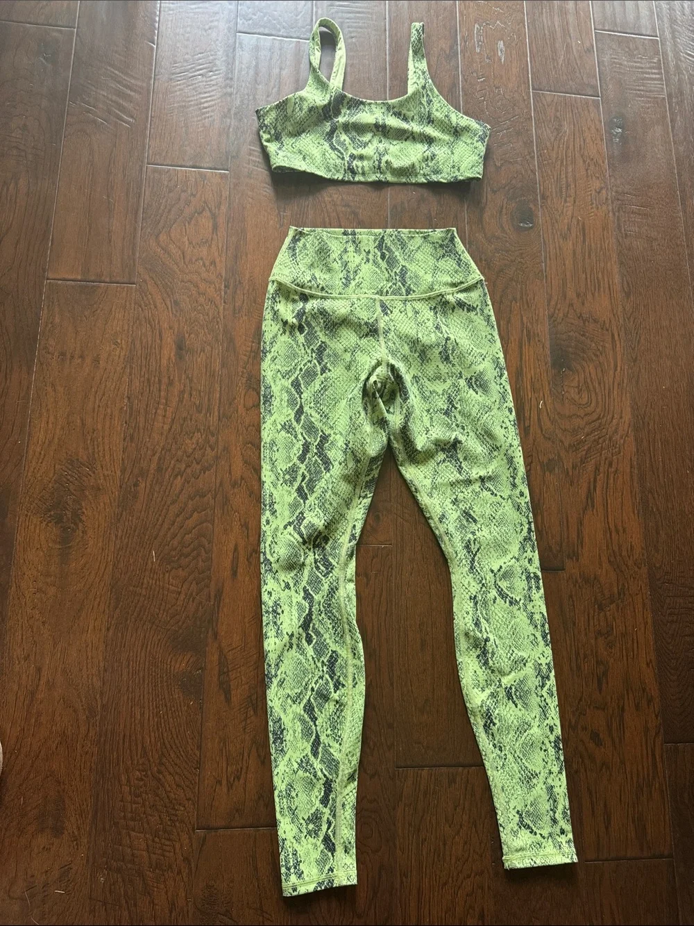 Alo Yoga Green Snake-Print Activewear Set - Sports Bra & Leggings